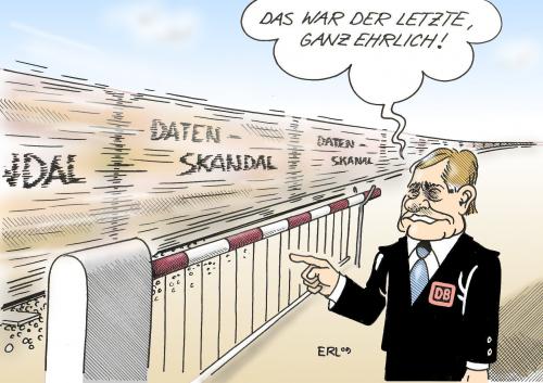 Cartoon: Datenskandal (medium) by Erl tagged deutsche,bahn,daten,skandal,mehdorn,zug,endlos,deutsche bahn,db,daten,skandal,datenschutz,hartmut mehdorn,zug,züge,glaube,verantwortung,vertrauen,überwachung,kontrolle,deutsche,bahn,hartmut,mehdorn