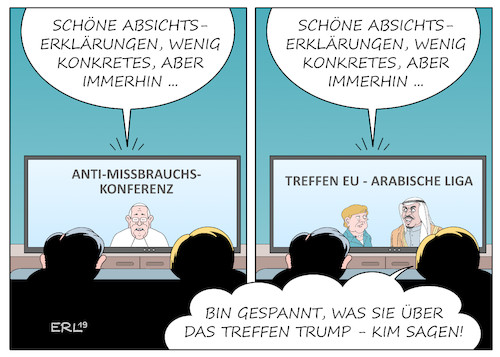 Cartoon: Deja-vu (medium) by Erl tagged politik,vatikan,antimissbrauchskonferenz,missbrauch,sexuelle,gewalt,geistliche,kinder,absichtserklärung,wenig,konkret,treffen,eu,arabische,liga,fazit,ausblick,trump,kim,jong,un,usa,nordkorea,nachrichten,fernsehen,deja,vu,karikatur,erl,politik,vatikan,antimissbrauchskonferenz,missbrauch,sexuelle,gewalt,geistliche,kinder,absichtserklärung,wenig,konkret,treffen,eu,arabische,liga,fazit,ausblick,trump,kim,jong,un,usa,nordkorea,nachrichten,fernsehen,deja,vu,karikatur,erl