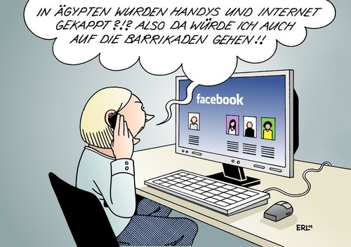 Cartoon: Demokratie schätzen lernen (medium) by Erl tagged ägypten,proteste,diktatur,autokratie,unterdrückung,internet,handy,demokratie,facebook,ägypten,proteste,diktatur,autokratie,unterdrückung,internet,handy,demokratie,facebook,kommunikation