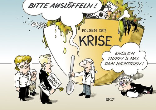 Cartoon: Der richtige Mann (medium) by Erl tagged bundestagswahl,cdu,csu,fdp,spd,merkel,seehofer,westerwelle,steinmeier,krise,auslöffeln,bundestagswahl,cdu,csu,fdp,spd,angela merkel,horst seehofer,guido westerwelle,westerwelle,frank walter steinmeier,krise,angela,merkel,horst,seehofer,guido,frank,walter,steinmeier