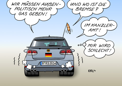 Cartoon: deutsche Außenpolitik (medium) by Erl tagged deutschland,außenpolitik,rolle,welt,weltgemeinschaft,bedeutung,krieg,kampfeinsatz,halbstark,auto,tuning,fuchsschwanz,gasgeben,rede,gauck,worte,taten,karikatur,erl,deutschland,außenpolitik,rolle,welt,weltgemeinschaft,bedeutung,krieg,kampfeinsatz,halbstark,auto,tuning,fuchsschwanz,gasgeben,rede,gauck,worte,taten