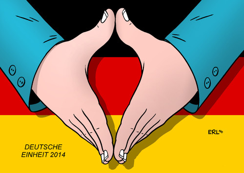 Cartoon: Deutsche Einheit 2014 (medium) by Erl tagged raute,hände,beliebtheit,merkel,angela,bundeskanzlerin,kanzlerin,oktober,dritter,nationalfeiertag,einheit,deutsche,wiedervereinigung,deutschland,deutschland,wiedervereinigung,deutsche,einheit,nationalfeiertag,dritter,oktober,kanzlerin,bundeskanzlerin,angela,merkel,beliebtheit,hände,raute