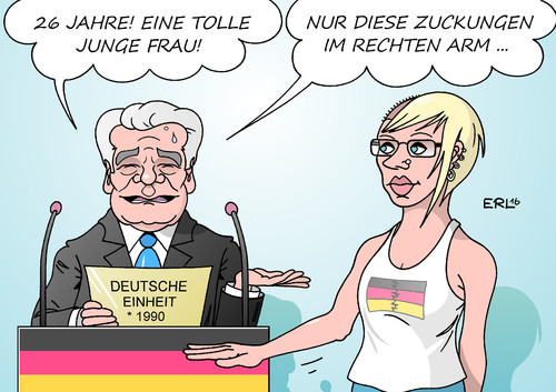 Cartoon: Deutsche Einheit (medium) by Erl tagged tag,der,deutschen,einheit,deutschland,wiedervereinigung,1990,brd,ddr,26,jahre,jubiläum,schatten,rechtspopulismus,rechtsextremismus,gewalt,flüchtlingsheime,afd,zuckung,rechts,arm,bundespräsident,joachim,gauck,karikatur,erl,tag,der,deutschen,einheit,deutschland,wiedervereinigung,1990,brd,ddr,26,jahre,jubiläum,schatten,rechtspopulismus,rechtsextremismus,gewalt,flüchtlingsheime,afd,zuckung,rechts,arm,bundespräsident,joachim,gauck,karikatur,erl