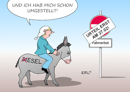 Cartoon: Diesel (medium) by Erl tagged politik,autoindustrie,betrug,diesel,abgase,auto,verkehr,stadt,städte,atemluft,dreckig,stickoxide,handeln,gesetz,fahrverbot,urteil,bundesverwaltungsgericht,vertagung,umwelt,umweltschutz,autofahrer,dieselfahrer,umstellung,esel,karikatur,erl,politik,autoindustrie,betrug,diesel,abgase,auto,verkehr,stadt,städte,atemluft,dreckig,stickoxide,handeln,gesetz,fahrverbot,urteil,bundesverwaltungsgericht,vertagung,umwelt,umweltschutz,autofahrer,dieselfahrer,umstellung,esel,karikatur,erl