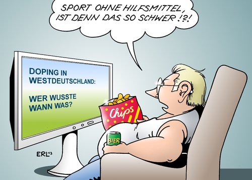 Cartoon: Doping (medium) by Erl tagged chips,bier,fernsehen,hilfsmittel,schweigen,wissen,ddr,brd,jahre,siebziger,sechziger,steigerung,leistung,sport,systematisch,westdeutschland,doping,universität,humboldt,studie,studie,humboldt,universität,doping,westdeutschland,systematisch,sport,leistung,steigerung,sechziger,siebziger,jahre,brd,ddr,wissen,schweigen,hilfsmittel,fernsehen,bier,chips