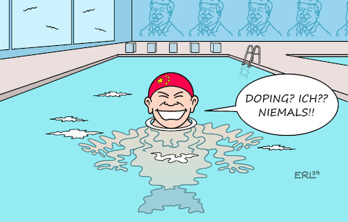 Cartoon: Dopingverdacht (medium) by Erl tagged politik,sport,schwimmen,verdacht,china,doping,olympische,spiele,tokio,karikatur,erl,politik,sport,schwimmen,verdacht,china,doping,olympische,spiele,tokio,karikatur,erl