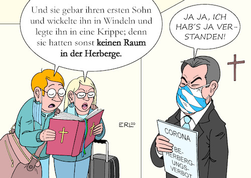 Cartoon: Druck von ganz oben (medium) by Erl tagged politik,corona,virus,pandemie,covid19,zweite,welle,regelungen,unterschiede,bundesländer,reisen,urlaub,beherbergungsverbot,markus,söder,ministerpräsident,bayern,risikogebiet,coronatest,paar,urlauber,zitat,bibel,lukas,evangelium,weihnachtsgeschichte,karikatur,erl,politik,corona,virus,pandemie,covid19,zweite,welle,regelungen,unterschiede,bundesländer,reisen,urlaub,beherbergungsverbot,markus,söder,ministerpräsident,bayern,risikogebiet,coronatest,paar,urlauber,zitat,bibel,lukas,evangelium,weihnachtsgeschichte,karikatur,erl