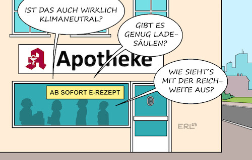 Cartoon: E-Rezept (medium) by Erl tagged illustration,politik,einführung,elektronisches,rezept,apotheke,fragen,kunden,auto,emobilität,karikatur,erl,illustration,politik,einführung,elektronisches,rezept,apotheke,fragen,kunden,auto,emobilität,karikatur,erl