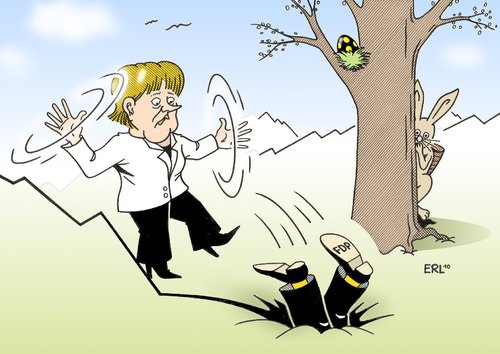 Cartoon: Eiersuche im Umfrage-Tal (medium) by Erl tagged merkel,westerwelle,cdu,fdp,umfragewerte,absturz,ostern,eier,schwarz,gelb,osterhase,angela merkel,guido westerwelle,cdu,fdp,umfragewerte,absturz,ostern,eier,schwarz,gelb,osterhase,angela,merkel,guido,westerwelle