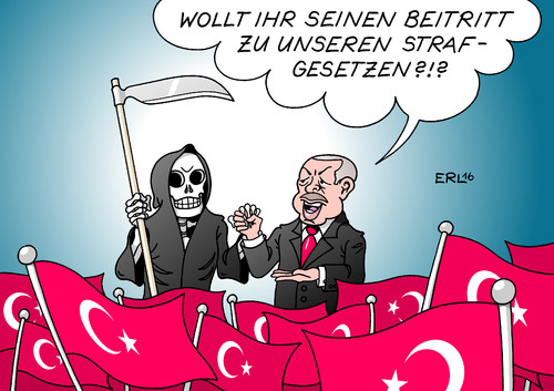 Cartoon: Ein anderer Beitritt (medium) by Erl tagged türkei,militärputsch,präsident,erdogan,säuberung,militär,justiz,akademiker,wirtschaft,demonstration,anhänger,forderung,gesetz,einführung,wiedereinführung,todesstrafe,ende,beitrittsverhandlungen,eu,tod,sense,flaggen,karikatur,erl,türkei,militärputsch,präsident,erdogan,säuberung,militär,justiz,akademiker,wirtschaft,demonstration,anhänger,forderung,gesetz,einführung,wiedereinführung,todesstrafe,ende,beitrittsverhandlungen,eu,tod,sense,flaggen,karikatur,erl