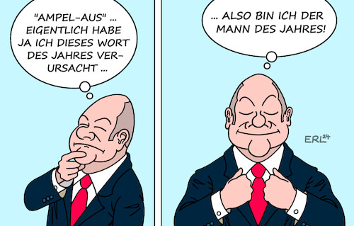 Cartoon: Ein Mann ein Wort (medium) by Erl tagged politik,sprache,wort,des,jahres,ampel,aus,scholz,urheber,mann,karikatur,erl,ein,politik,sprache,wort,des,jahres,ampel,aus,scholz,urheber,mann,karikatur,erl