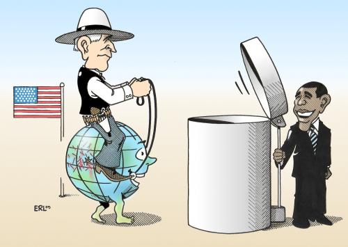 Cartoon: Endlich! (medium) by Erl tagged bush,obama,amtszeit,anfang,ende,usa,erde,mülleimer,george bush,usa,amerika,präsident,präsidentschaft,abschied,amtszeit,amtsübergabe,barack obama,müll,abfall,george,bush,barack,obama,erde,anfang,ende