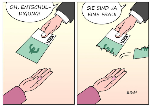 Cartoon: Equal Pay Day (medium) by Erl tagged politik,gesellschaft,gleichberechtigung,frau,mann,ungleichheit,lohn,gehalt,equal,pay,day,ungerechtigkeit,geld,arbeit,wert,wertschätzung,karikatur,erl,politik,gesellschaft,gleichberechtigung,frau,mann,ungleichheit,lohn,gehalt,equal,pay,day,ungerechtigkeit,geld,arbeit,wert,wertschätzung,karikatur,erl