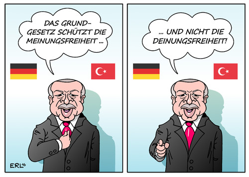 Cartoon: Erdogan Grundgesetz (medium) by Erl tagged erdogan,präsident,türkei,böhmermann,satire,auslotung,grenzen,schmähgedicht,gedicht,beleidigung,strafantrag,meinungsfreiheit,grundgesetz,deutschland,mein,dein,freiheit,karikatur,erl,erdogan,präsident,türkei,böhmermann,satire,auslotung,grenzen,schmähgedicht,gedicht,beleidigung,strafantrag,meinungsfreiheit,grundgesetz,deutschland,mein,dein,freiheit,karikatur,erl