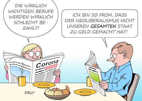 Cartoon: Erkenntnisse (medium) by Erl tagged politik,gesundheit,krankheit,corona,krise,virus,coronavirus,krankenhaus,pflegekräfte,ärzte,ärztinnen,lebensmittel,kassiererin,altenpfleger,altenpflegerin,polizei,rettungskräfte,lkw,fahrer,systemrelevant,bezahlung,schlecht,neoliberalismus,staat,kaputtsparen,erkenntnis,karikatur,erl,politik,gesundheit,krankheit,corona,krise,virus,coronavirus,krankenhaus,pflegekräfte,ärzte,ärztinnen,lebensmittel,kassiererin,altenpfleger,altenpflegerin,polizei,rettungskräfte,lkw,fahrer,systemrelevant,bezahlung,schlecht,neoliberalismus,staat,kaputtsparen,erkenntnis,karikatur,erl