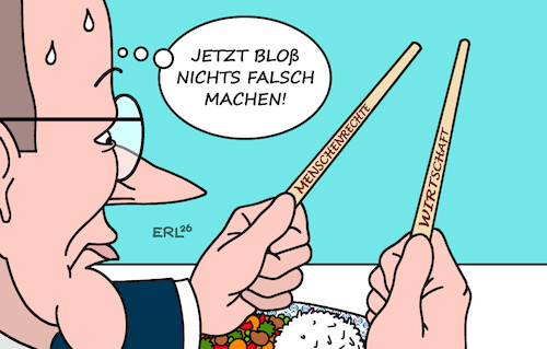 Cartoon: Essen mit Xi Jinping (medium) by Erl tagged politik,kanzler,merz,besuch,china,abwägen,menschenrechte,wirtschaft,eigenständigkeit,abhängigkeit,essen,stäbchen,xi,jinping,karikatur,erl,politik,kanzler,merz,besuch,china,abwägen,menschenrechte,wirtschaft,eigenständigkeit,abhängigkeit,essen,stäbchen,xi,jinping,karikatur,erl