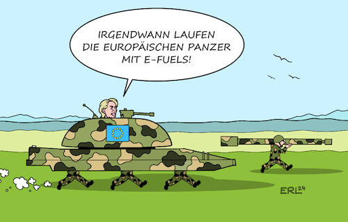 Cartoon: EU-Verteidigung (medium) by Erl tagged politik,europawahl,europaparlament,wahl,eu,kommissionspräsidentin,wiederwahl,ursula,von,der,leyen,programm,stärkung,verteidigung,europa,wirtschaft,industrie,co2,reduzierung,efuels,panzer,soldaten,laufen,karikatur,erl,politik,europawahl,europaparlament,wahl,eu,kommissionspräsidentin,wiederwahl,ursula,von,der,leyen,programm,stärkung,verteidigung,europa,wirtschaft,industrie,co2,reduzierung,efuels,panzer,soldaten,laufen,karikatur,erl