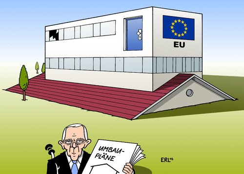 Cartoon: EU Umbau (medium) by Erl tagged eu,europa,europäische,union,umbau,krise,euro,schulden,währung,gemeinschaftswährung,haushalt,währungskommissar,haus,dach,tür,fenster,plan,wolfgang,schäuble,finanzminister,deutschland,eu,europa,europäische,union,umbau,krise,euro,schulden,währung,gemeinschaftswährung,haushalt,währungskommissar,haus,dach,tür,fenster,plan,wolfgang,schäuble,finanzminister,deutschland