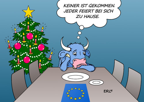 Cartoon: EU Weihnachten (medium) by Erl tagged eu,europa,flüchtlinge,egoismus,nationalismus,nationalstaat,rechtsruck,einsamkeit,weihnachten,stier,einladung,edeka,werbung,tannenbaum,weihnachtsbaum,christbaum,karikatur,erl,eu,europa,flüchtlinge,egoismus,nationalismus,nationalstaat,rechtsruck,einsamkeit,weihnachten,stier,einladung,edeka,werbung,tannenbaum,weihnachtsbaum,christbaum,karikatur,erl