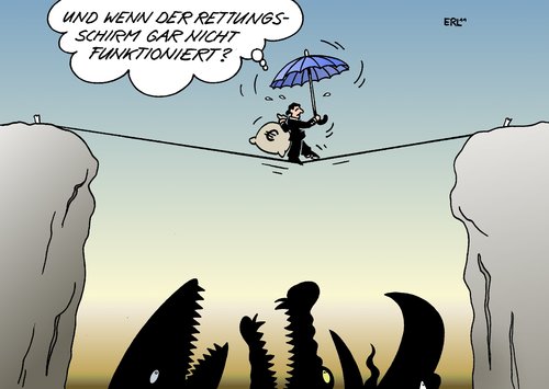 Cartoon: Euro-Rettungsschirm (medium) by Erl tagged eu,euro,schulden,krise,rettungsschirm,hilfspaket,garantie,griechenland,irland,portugal,italien,spanien,rating,agentur,zinsen,psychologie,zweifel,kommissionspräsident,manuel,barroso,eu,euro,schulden,krise,rettungsschirm,hilfspaket,garantie,griechenland,irland