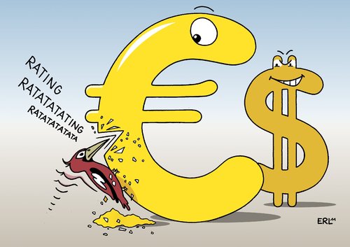 Cartoon: Euro Dollar Rating (medium) by Erl tagged rating,agentur,ratingagentur,euro,wetten,spekulation,dollar,stärkung,specht,rating,agentur,ratingagentur,euro,spekulation,stärkung,dollar,specht