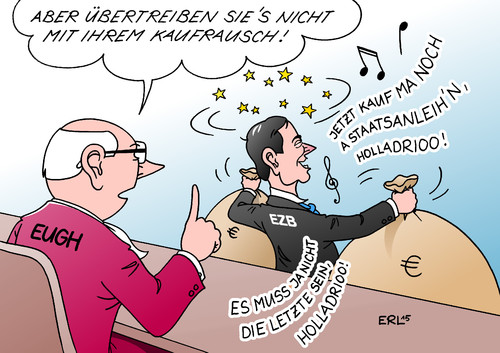 Cartoon: EZB (medium) by Erl tagged ezb,präsident,mario,draghi,kauf,staatsanleihen,unbegrenzt,klage,urteil,karlsruhe,bundesverfassungsgericht,europäischer,gerichtshof,eugh,kaufrausch,staatsfinanzierung,finanzkrise,finanzen,geld,euro,eurozone,staat,recht,gericht,richter,karikatur,erl,ezb,präsident,mario,draghi,kauf,staatsanleihen,unbegrenzt,klage,urteil,karlsruhe,bundesverfassungsgericht,europäischer,gerichtshof,eugh,kaufrausch,grenze,staatsfinanzierung,finanzkrise,krise,finanzen,geld,euro,eurozone,staat,recht,gericht,richter