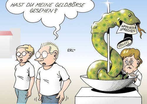 Cartoon: Falsche Schlange (medium) by Erl tagged gesundheitsreform,beiträge,krankenkasse,anstieg,geldbeutel,natter,schlange,merkel,rösler,wahlversprechen,gebrochen,koalition,cdu,csu,fdp,bundeskanzlerin,gesundheitsminister,gesundheitsreform,beiträge,krankenkasse,anstieg,geldbeutel,natter,wahlversprechen,rösler,angela merkel,koalition,gebrochen,cdu,csu,fdp,bundeskanzlerin,gesundheitsminister,reform,angela,merkel