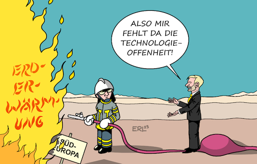 Cartoon: Feuerwehrberater (medium) by Erl tagged politik,klima,klimawandel,klimakatastrophe,erderwärmung,extremwetter,dürre,hitze,rekord,südeuropa,italien,spanien,klimaschutz,bremse,fdp,technologieoffenheit,technologieoffen,christian,lindner,berater,feuerwehr,stehen,schlauch,blockade,wasser,karikatur,erl,politik,klima,klimawandel,klimakatastrophe,erderwärmung,extremwetter,dürre,hitze,rekord,südeuropa,italien,spanien,klimaschutz,bremse,fdp,technologieoffenheit,technologieoffen,christian,lindner,berater,feuerwehr,stehen,schlauch,blockade,wasser,karikatur,erl