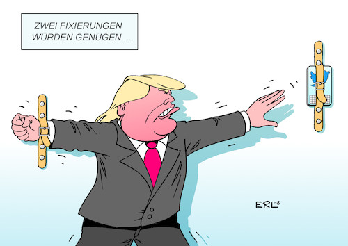 Cartoon: Fixierung (medium) by Erl tagged politik,urteil,bundesverfassungsgericht,fixierung,psychiatrie,patienten,psychiatriepatienten,deutschland,usa,präsident,donald,trump,twitter,tweets,drohungen,säbelrasseln,iran,gefahr,destabilisierung,weltordnung,rechtspopulismus,nationalismus,fixierungen,smartphone,unberechenbarkeit,narzissmus,karikatur,erl,politik,urteil,bundesverfassungsgericht,fixierung,psychiatrie,patienten,psychiatriepatienten,deutschland,usa,präsident,donald,trump,twitter,tweets,drohungen,säbelrasseln,iran,gefahr,destabilisierung,weltordnung,rechtspopulismus,nationalismus,fixierungen,smartphone,unberechenbarkeit,narzissmus,karikatur,erl