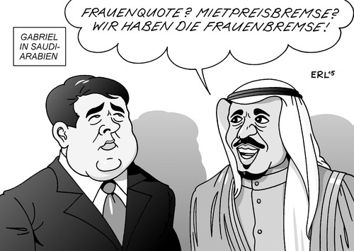 Cartoon: Frauen Saudi-Arabien (medium) by Erl tagged frau,frauen,politik,gleichberechtigung,frauentag,frauenquote,spd,mietpreisbremse,sigmar,gabriel,besuch,saudi,arabien,frauenrechte,null