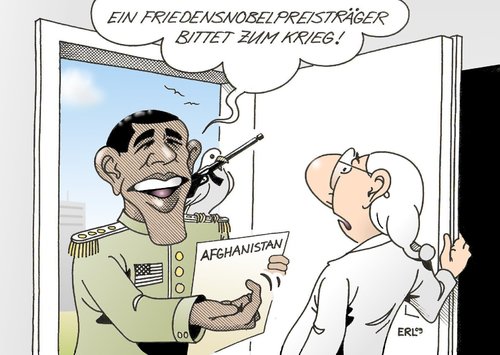 Cartoon: Friedensnobelpreisträger (medium) by Erl tagged obama,friedensnobelpreis,krieg,afghanistan,truppen,aufstockung,deutschland,barack obama,friedensnobelpreis,frieden,nobelpreis,krieg,afghanistan,truppen,aufstockung,deutschland,barack,obama