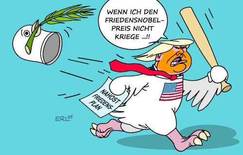 Cartoon: Friedenstaube (medium) by Erl tagged politik,usa,trump,friedensplan,nahost,israel,hamas,hoffnung,friedensnobelpreis,friedenstaube,karikatur,erl,politik,usa,trump,friedensplan,nahost,israel,hamas,hoffnung,friedensnobelpreis,friedenstaube,karikatur,erl
