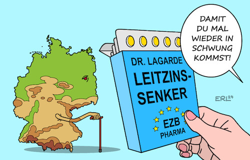 Cartoon: Für den kranken Mann Europas (medium) by Erl tagged politik,finanzen,ezb,lagarde,leitzins,senkung,therapie,deutschland,wirtschaft,eu,pillen,karikatur,erl,politik,finanzen,ezb,lagarde,leitzins,senkung,therapie,deutschland,wirtschaft,eu,pillen,karikatur,erl