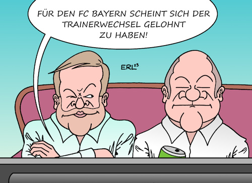 Cartoon: Fußballgucken (medium) by Erl tagged politik,regierung,koalition,ampel,spd,fdp,grüne,unzufriedenheit,verwässerung,klimaschutz,robert,habeck,olaf,scholz,fernsehen,sport,fußball,fc,bayern,münchen,trainerwechsel,trainer,neu,thomas,tuchel,sieg,bvb,borussia,dortmund,karikatur,erl,politik,regierung,koalition,ampel,spd,fdp,grüne,unzufriedenheit,verwässerung,klimaschutz,robert,habeck,olaf,scholz,fernsehen,sport,fußball,fc,bayern,münchen,trainerwechsel,trainer,neu,thomas,tuchel,sieg,bvb,borussia,dortmund,karikatur,erl