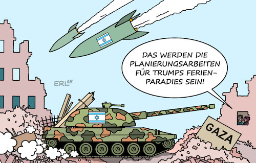 Cartoon: Gaza (medium) by Erl tagged politik,nahost,terror,hamas,reaktion,israel,krieg,trump,gaza,räumung,ferienparadies,karikatur,erl,politik,nahost,terror,hamas,reaktion,israel,krieg,trump,gaza,räumung,ferienparadies,karikatur,erl