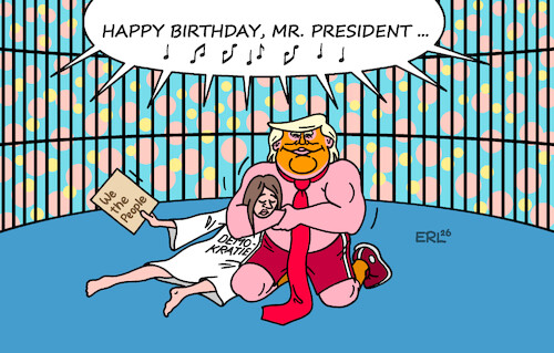 Cartoon: Geburtstagsfeier (medium) by Erl tagged politik,usa,präsident,donald,trump,geburtstag,80,geburtstagsfeier,käfig,kämpfe,narzissmus,zerstörung,demokratie,karikatur,erl,politik,usa,präsident,donald,trump,geburtstag,80,geburtstagsfeier,käfig,kämpfe,narzissmus,zerstörung,demokratie,karikatur,erl
