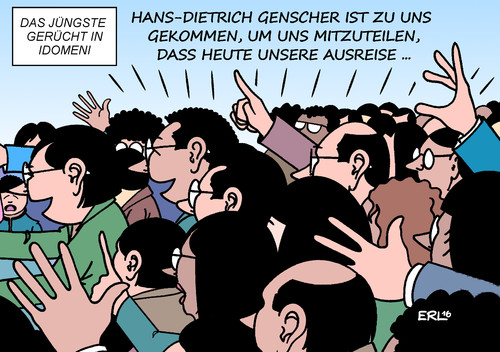 Cartoon: Genscher Flüchtlinge (medium) by Erl tagged hans,dietrich,genscher,1927,2016,tod,außenminister,innenminister,deutschland,fdp,liberale,deutsche,einheit,ddr,flüchtlinge,prager,botschaft,prag,ausreise,jubel,syrien,idomeni,griechenland,karikatur,erl,hans,dietrich,genscher,1927,2016,tod,außenminister,innenminister,deutschland,fdp,liberale,deutsche,einheit,ddr,flüchtlinge,prager,botschaft,prag,ausreise,jubel,syrien,idomeni,griechenland,karikatur,erl