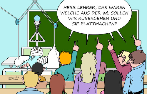 Cartoon: Gewalt an Schulen (medium) by Erl tagged politik,gesellschaft,kinder,jugendliche,schule,schulen,gewalt,angst,zukunft,klimawandel,krieg,kriege,überforderung,lehrerin,lehrer,lehrerinnen,schülerinnen,schüler,unterricht,klasse,karikatur,erl,politik,gesellschaft,kinder,jugendliche,schule,schulen,gewalt,angst,zukunft,klimawandel,krieg,kriege,überforderung,lehrerin,lehrer,lehrerinnen,schülerinnen,schüler,unterricht,klasse,karikatur,erl