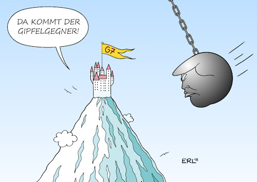 Cartoon: Gipfelgegner I (medium) by Erl tagged illustration,politik,g7,g6,gipfel,industrienationen,deutschland,großbritannien,italien,japan,streit,frankreich,kanada,usa,präsident,donald,trump,strafzölle,handelskrieg,freihandel,rechtspopulismus,nationalismus,spaltung,zerstörung,gipfelgegner,abrissbirne,karikatur,erl,illustration,politik,g7,g6,gipfel,industrienationen,deutschland,großbritannien,italien,japan,streit,frankreich,kanada,usa,präsident,donald,trump,strafzölle,handelskrieg,freihandel,rechtspopulismus,nationalismus,spaltung,zerstörung,gipfelgegner,abrissbirne,karikatur,erl