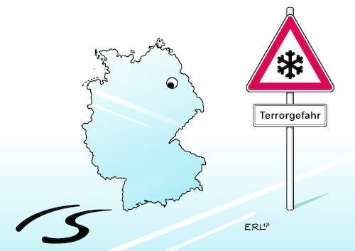 Cartoon: Glätte Terror (medium) by Erl tagged glatteis,glätte,deutschland,wetter,winter,eis,schnee,schleudergefahr,unfall,terror,islamismus,is,angst,unsicherheit,innere,sicherheit,diskussion,cdu,csu,spd,gesetze,verkehrsschild,karikatur,erl,glatteis,glätte,deutschland,wetter,winter,eis,schnee,schleudergefahr,unfall,terror,islamismus,is,angst,unsicherheit,innere,sicherheit,diskussion,cdu,csu,spd,gesetze,verkehrsschild,karikatur,erl