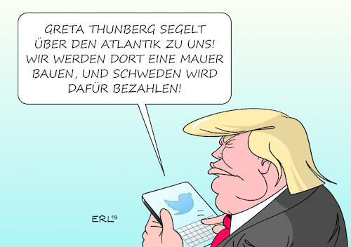 Cartoon: Greta Thunberg (medium) by Erl tagged politik,klima,klimawandel,erderwärmung,schüler,streik,fridays,for,future,greta,thunberg,reise,usa,segelyacht,segeln,atlantik,präsident,donald,trump,bau,mauer,mexiko,migration,rechtspopulismus,nationalismus,abschottung,klimaleugner,karikatur,erl,politik,klima,klimawandel,erderwärmung,schüler,streik,fridays,for,future,greta,thunberg,reise,usa,segelyacht,segeln,atlantik,präsident,donald,trump,bau,mauer,mexiko,migration,rechtspopulismus,nationalismus,abschottung,klimaleugner,karikatur,erl