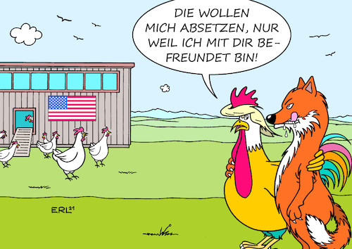 Cartoon: Hahn Donald (medium) by Erl tagged politik,usa,wahl,präsidentschaft,verlierer,donald,trump,sieger,joe,biden,präsident,bestätigung,kongress,trumpismus,anhänger,verschwörungstheorien,wahlbetrug,demonstration,washington,rede,anfeuerung,sturm,erstürmung,kapitol,anschlag,demokratie,freiheit,amtsenthebung,impeachment,hahn,hühner,beschützer,verräter,freundschaft,fuchs,karikatur,erl,politik,usa,wahl,präsidentschaft,verlierer,donald,trump,sieger,joe,biden,präsident,bestätigung,kongress,trumpismus,anhänger,verschwörungstheorien,wahlbetrug,demonstration,washington,rede,anfeuerung,sturm,erstürmung,kapitol,anschlag,demokratie,freiheit,amtsenthebung,impeachment,hahn,hühner,beschützer,verräter,freundschaft,fuchs,karikatur,erl