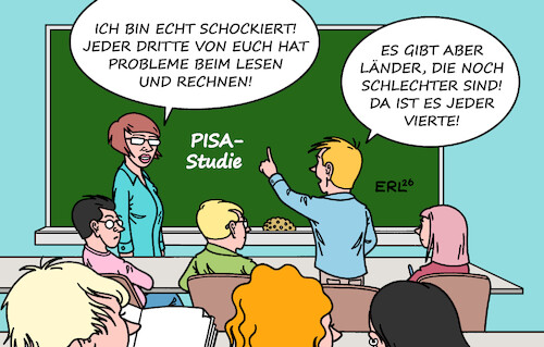 Cartoon: Halb so schlimm (medium) by Erl tagged politik,bildung,schule,pisa,studie,verschlechterung,deutschland,verständnis,mathematik,text,rechnen,lesen,karikatur,erl,politik,bildung,schule,pisa,studie,verschlechterung,deutschland,verständnis,mathematik,text,rechnen,lesen,karikatur,erl
