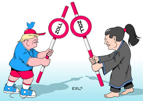 Cartoon: Handelskrieger (medium) by Erl tagged politik,usa,präsident,donald,trump,wirtschaft,wirtschaftspolitik,nationalismus,abschottung,strafzölle,zölle,zoll,zollschranke,handel,welthandel,freihandel,einschränkung,gefährdung,egoismus,america,first,handelskrieg,china,kampf,kampfkunst,geld,finanzen,karikatur,erl,politik,usa,präsident,donald,trump,wirtschaft,wirtschaftspolitik,nationalismus,abschottung,strafzölle,zölle,zoll,zollschranke,handel,welthandel,freihandel,einschränkung,gefährdung,egoismus,america,first,handelskrieg,china,kampf,kampfkunst,geld,finanzen,karikatur,erl