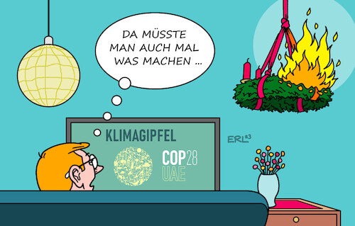 Cartoon: Handlungsbedarf (medium) by Erl tagged politik,klima,klimawandel,erderwärmung,extremwetter,klimagipfel,cop28,dubai,vereinigte,arabische,emirate,vae,uae,reden,handeln,vorsätze,advent,adventskranz,feuer,handlungsbedarf,karikatur,erl,politik,klima,klimawandel,erderwärmung,extremwetter,klimagipfel,cop28,dubai,vereinigte,arabische,emirate,vae,uae,reden,handeln,vorsätze,advent,adventskranz,feuer,handlungsbedarf,karikatur,erl