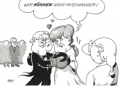 Cartoon: Harmonie (medium) by Erl tagged koalition,union,spd,angela merkel,steinmeier,frank steinmeier,regierung,bundesregierung,harmonie,wahlkampf,wahlen,wahl,guido westerwelle,fdp,partei,parteien,zusammenschluß,bündnis,cdu,angela,merkel,frank,guido,westerwelle