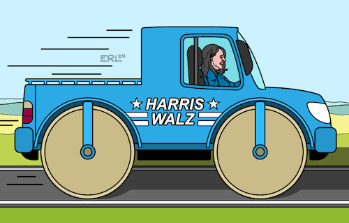 Cartoon: Harris Walz (medium) by Erl tagged politik,usa,wahl,präsidentschaft,präsidentschaftwahl,präsident,kandidatur,demokraten,kandidatin,kamala,harris,kandidat,vizepräsident,tim,walz,mann,weiss,walze,dampfwalze,karikatur,erl,politik,usa,wahl,präsidentschaft,präsidentschaftwahl,präsident,kandidatur,demokraten,kandidatin,kamala,harris,kandidat,vizepräsident,tim,walz,mann,weiss,walze,dampfwalze,karikatur,erl