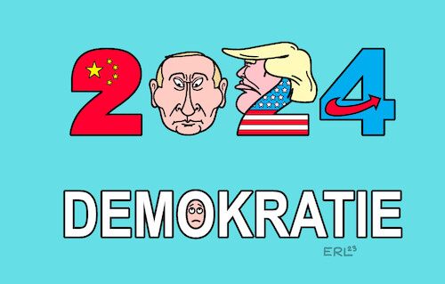 Cartoon: Hartes Jahr (medium) by Erl tagged politik,jahreswechsel,2023,2024,silvester,neujahr,demokratie,gefahr,diktatur,autokratie,china,russland,putin,usa,trump,deutschland,afd,landtagswahlen,karikatur,erl,politik,jahreswechsel,2023,2024,silvester,neujahr,demokratie,gefahr,diktatur,autokratie,china,russland,putin,usa,trump,deutschland,afd,landtagswahlen,karikatur,erl