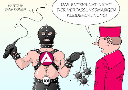 Cartoon: Hartz IV-Sanktionen (medium) by Erl tagged politik,arbeit,arbeitslosigkeit,hartz,iv,sanktionen,kürzung,leistungen,100,prozent,bundesverfassungsgericht,karlsruhe,urteil,teilweise,verfassungswidrig,peitsche,morgenstern,sado,maso,jobcenter,kleiderordnung,richter,karikatur,erl,politik,arbeit,arbeitslosigkeit,hartz,iv,sanktionen,kürzung,leistungen,100,prozent,bundesverfassungsgericht,karlsruhe,urteil,teilweise,verfassungswidrig,peitsche,morgenstern,sado,maso,jobcenter,kleiderordnung,richter,karikatur,erl