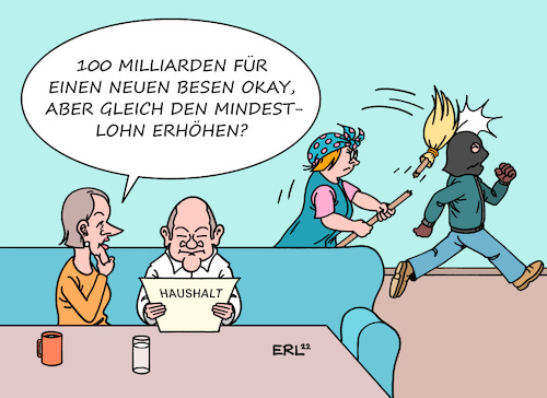 Cartoon: Haushalt (medium) by Erl tagged politik,bundestag,krieg,russland,ukraine,haushalt,sondervermögen,schulden,100,milliarden,bundeswehr,erhöhung,mindestlohn,enthaltung,union,cdu,csu,friedrich,merz,bundeskanzler,olaf,scholz,ampel,karikatur,erl,politik,bundestag,krieg,russland,ukraine,haushalt,sondervermögen,schulden,100,milliarden,bundeswehr,erhöhung,mindestlohn,enthaltung,union,cdu,csu,friedrich,merz,bundeskanzler,olaf,scholz,ampel,karikatur,erl